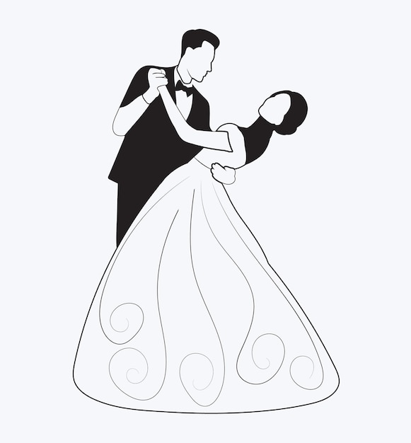 Silhueta negra de uma noiva em um vestido de noiva