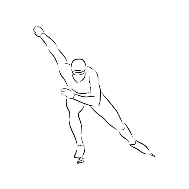Silhueta negra dos patinadores de velocidade do homem no fundo branco ilustração vetorial