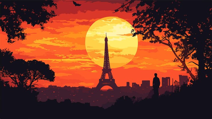 Vetor silhueta panorâmica da torre eiffel em paris para uma viagem de férias