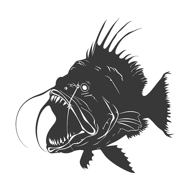 Vetor silhueta peixe pescador peixe de cor animal preta apenas corpo inteiro
