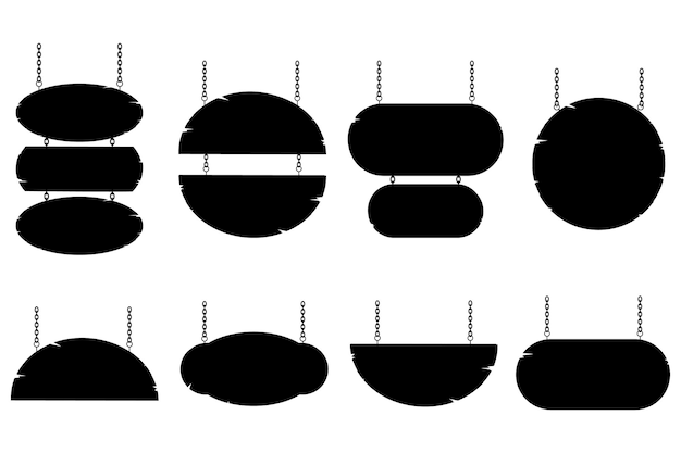 Silhueta pendurada em várias placas de madeira com forma redonda por desenho vetorial