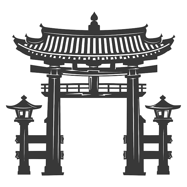 Vetor silhueta porta tradicional japonesa cor preta apenas