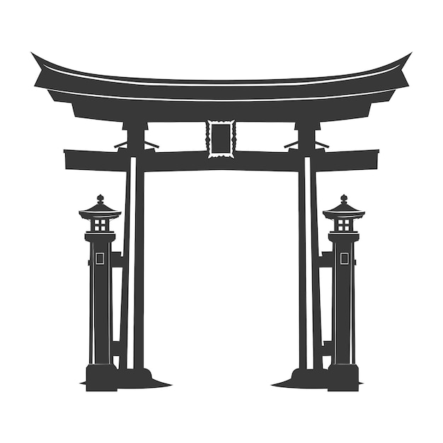 Vetor silhueta porta tradicional japonesa cor preta apenas