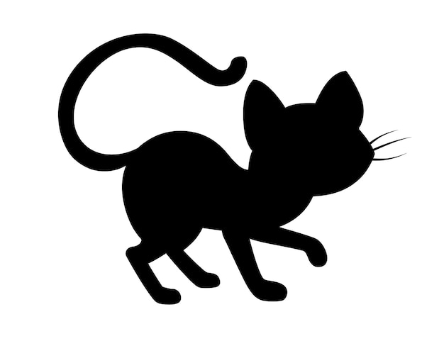 Vetor silhueta preta bonito adorável gato preto desenho animal design ilustração em vetor plana sobre fundo branco.