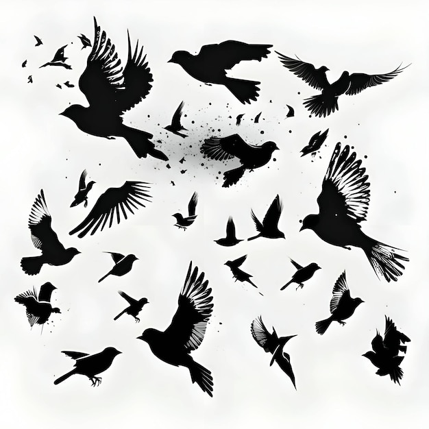 Vetor silhueta preta de pássaros no fundo branco