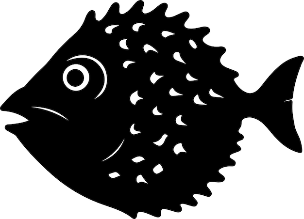 Silhueta preta de peixe-blowfish com fundo transparente