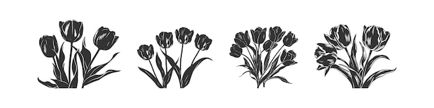 Vetor silhueta preta de tulipas ícone desenho de ilustração vetorial