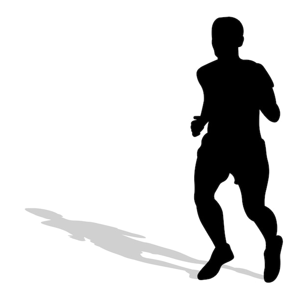 Vetor silhueta preta de um atleta corredor com sombra atletismo correndo cross sprinting jogging caminhando