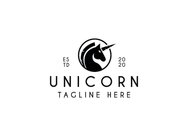 Silhueta preta do design do logotipo do unicórnio Logotipo do unicórnio