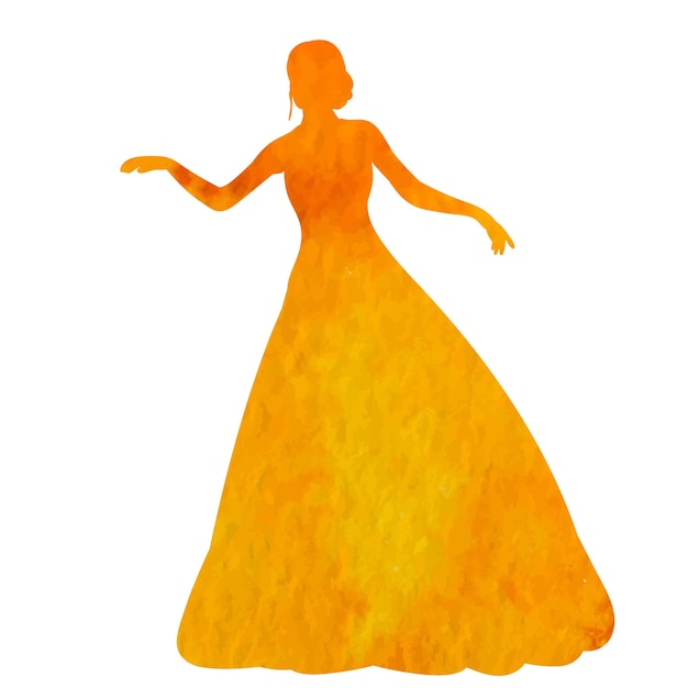 Silhueta princesa aquarela laranja isolado vetor