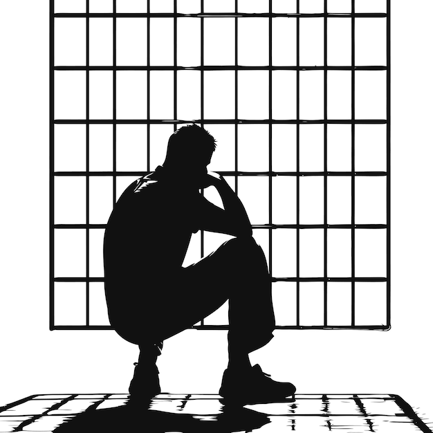 Vetor silhueta prisioneiro na prisão cor preta só corpo inteiro