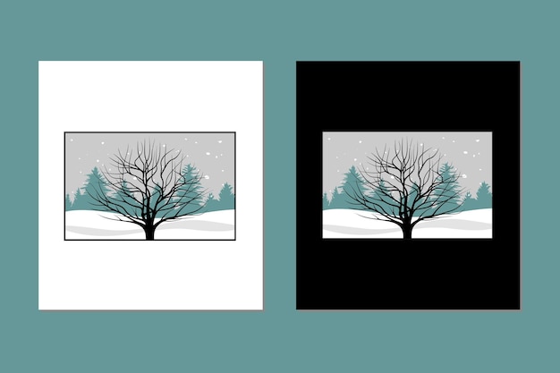 Silhueta seco carvalho maple banyan tree isolado inverno ilustração ícone logo design