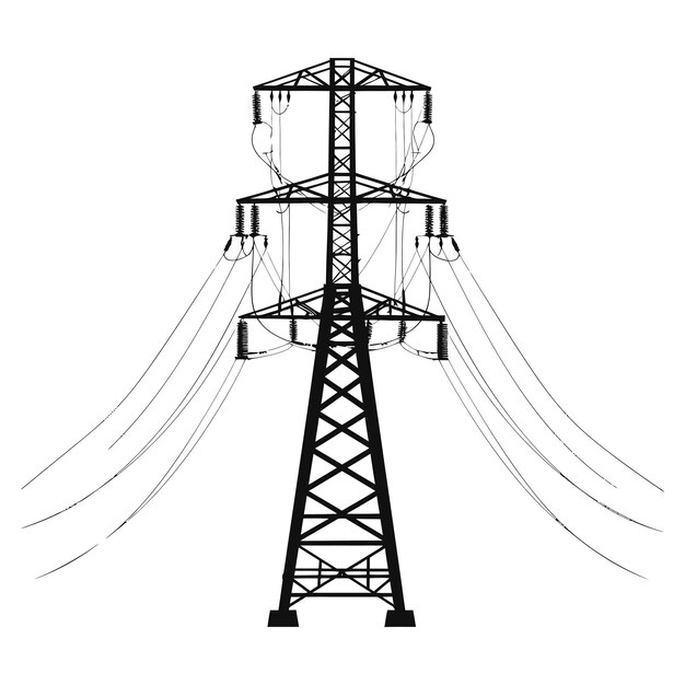 Vetor silhueta torre de transmissão elétrica cor preta apenas