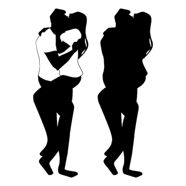 Vetor silhueta vetorial casal homem e mulher apaixonados preto sobre fundo branco