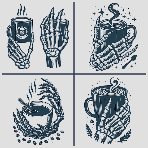 Silhueta vetorial de café esqueleto Svg Arquivo de pacote Esqueleto SVG Esqueleto Beber café Svg