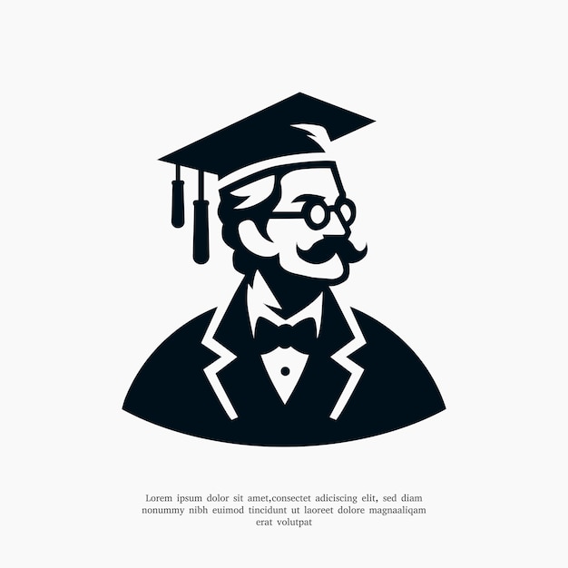 Silhueta vetorial de um antigo professor ou modelo de design de logotipo de graduado