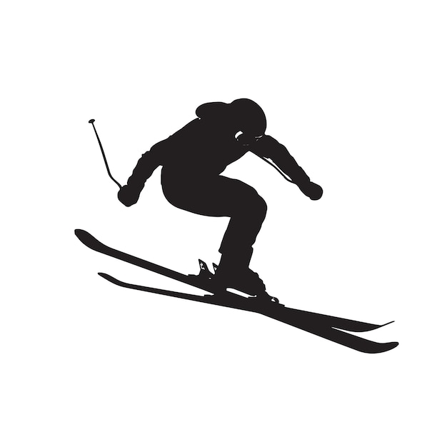 Vetor silhueta vetorial de um esquiador de inverno com ícone de recorte plano