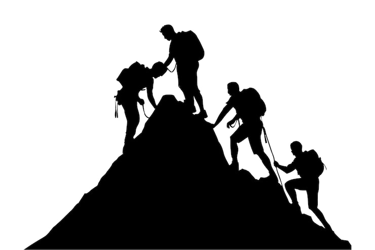 Vetor silhueta vetorial de um grupo de alpinistas