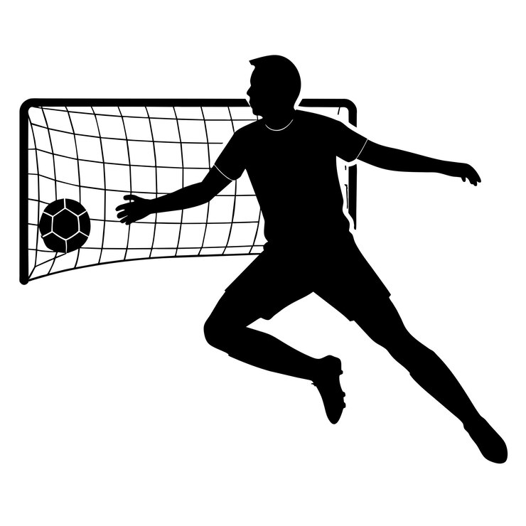 Vetor silhueta vetorial de um jogador de futebol masculino apto guarda-redes pegando uma bola no ar 19