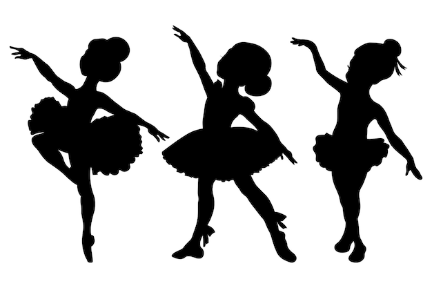 Vetor silhuetas de bailarinas meninas em um fundo branco. ilustração, impressão, vetor