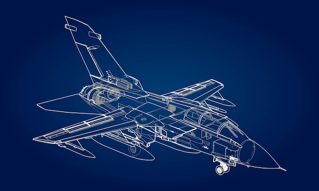 Silhuetas de caça a jato militar imagem de aeronaves em linhas de desenho de contorno