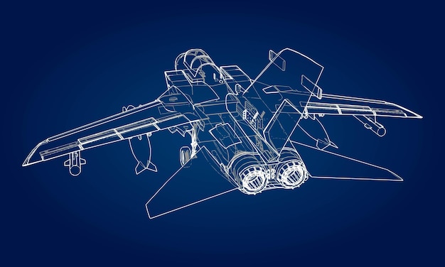 Silhuetas de caça a jato militar imagem de aeronaves em linhas de desenho de contorno