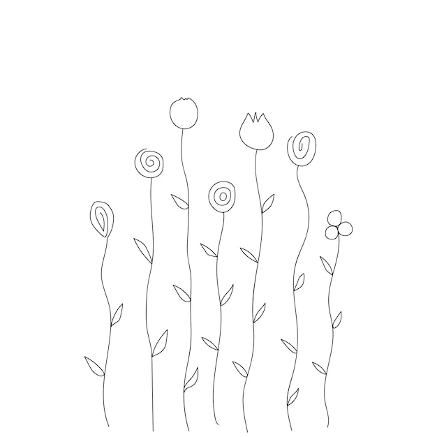 Silhuetas de flores silvestres estilizadas em um fundo branco Design para o livro de marca de folheto de logotipo