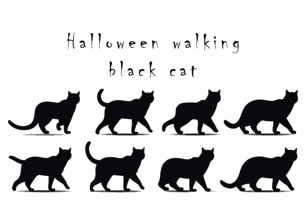 Silhuetas de gatos pretos definidas para o Halloween e outras formas de gatos isoladas em fundo branco