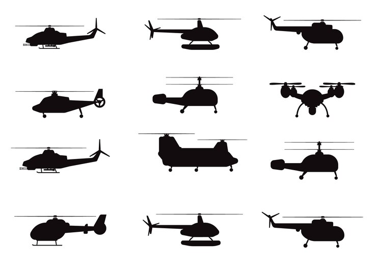 Vetor silhuetas de helicópteros voadores modelo de vetor premium