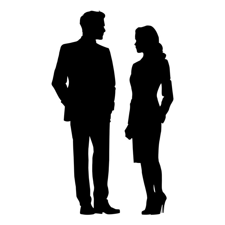 Vetor silhuetas de homem e mulher de negócios em branco