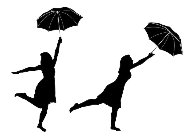 Vetor silhuetas de menina com guarda-chuva