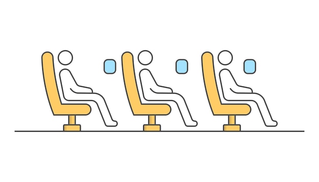 Silhuetas de pessoas sentadas na cabine do avião vector a ilustração plana