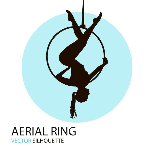 Silhuetas de uma ginasta com o anel aéreo. Ilustração vetorial ginástica de ar