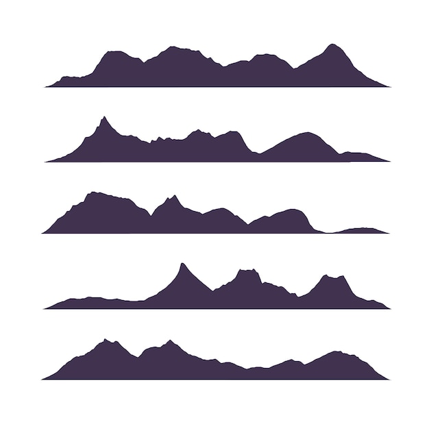 Vetor silhuetas de vetor de montanhas de terreno no fundo branco