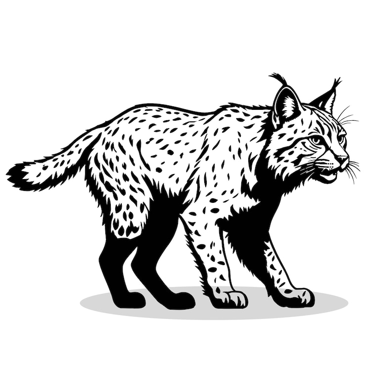 Vetor silhuetas e ícones de bobcat cor plana preta fundo branco simples e elegante animal de bobcat vector