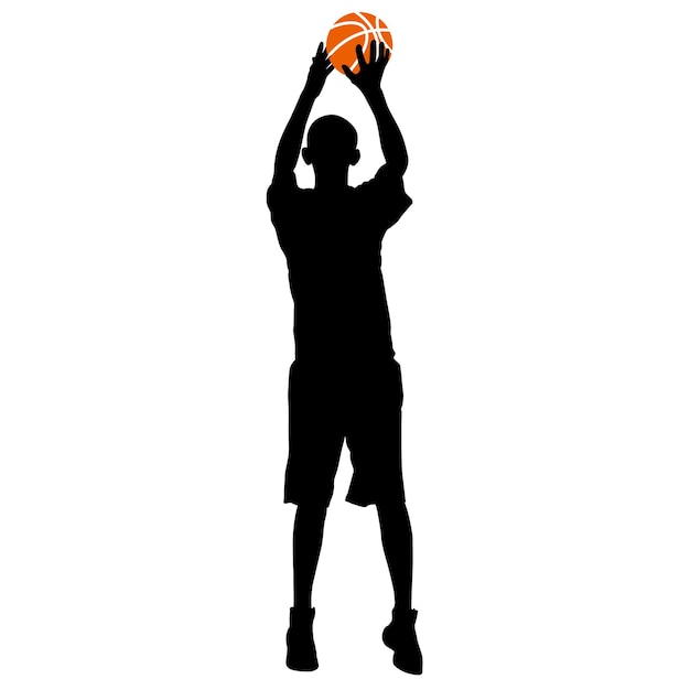 Vetor silhuetas negras de homens jogando basquete em uma ilustração vetorial de fundo branco