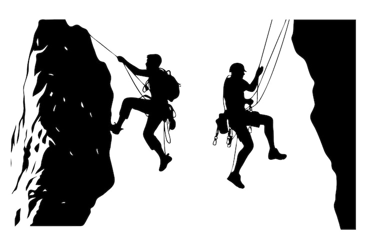 Vetor silueta de alpinista em fundo branco ilustração vetorial