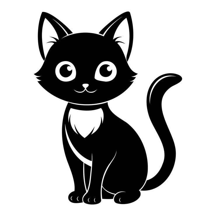 Vetor silueta de desenho animado de gato vector ilustração isolada em fundo branco