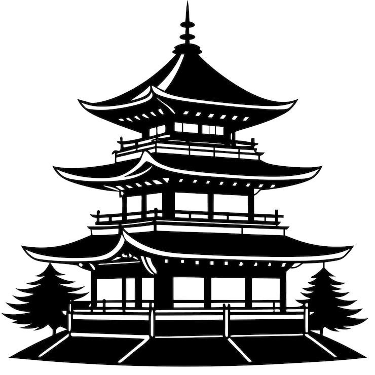 Vetor silueta de uma pagode tradicional japonesa mostrando o design icônico de telhado de vários níveis