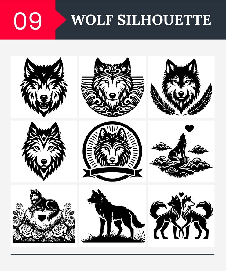 Vetor silueta do lobo vulco do amor valentine