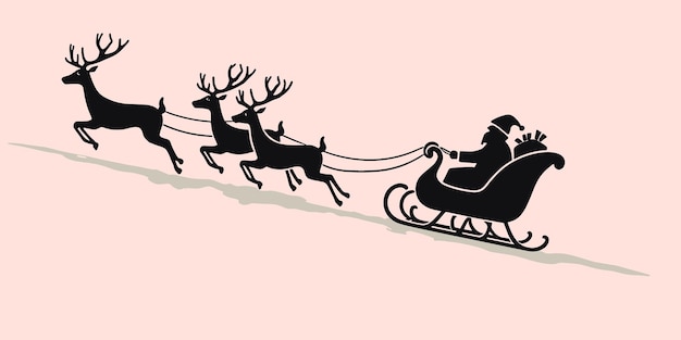 Silueta do trenó do Papai Noel com vetor de renas e ilustração em fundo branco