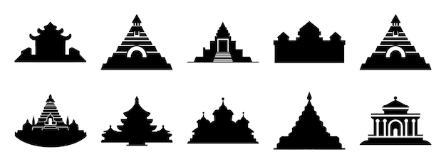 Siluetas de templos conjunto grande pacote de projeto de silhueta vetorial isolado fundo branco x9