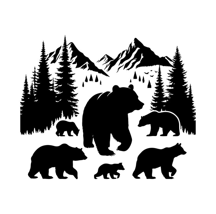 Vetor siluetas de urso em fundo branco