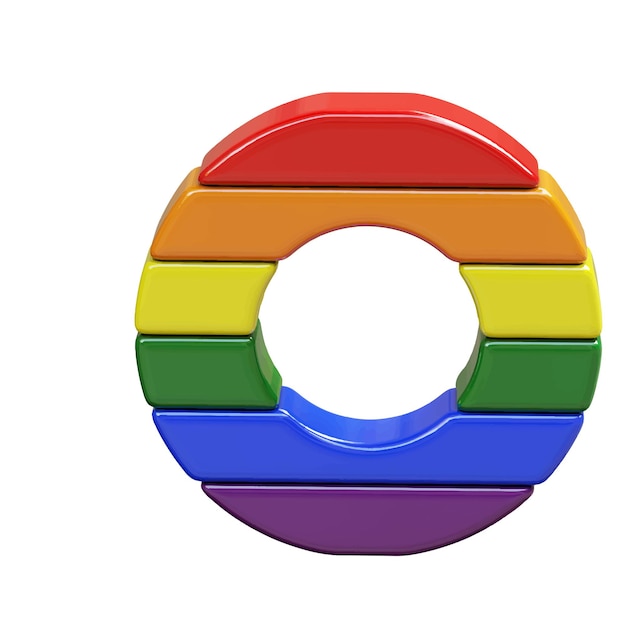 Vetor símbolo 3d feito da letra o do número das cores da bandeira lgbt