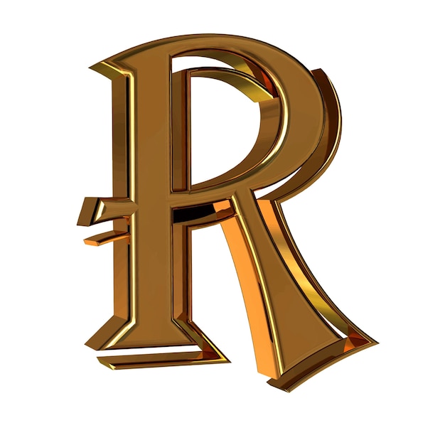 Símbolo 3d feito da letra r do ouro