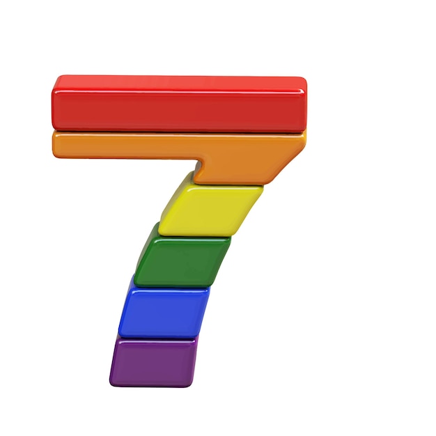 Vetor símbolo 3d feito de cores da bandeira lgbt número 7