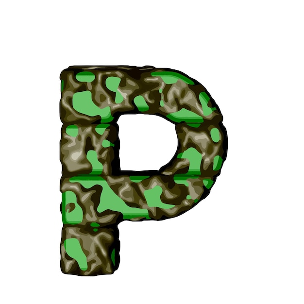 Vetor símbolo 3d na letra verde p da camuflagem