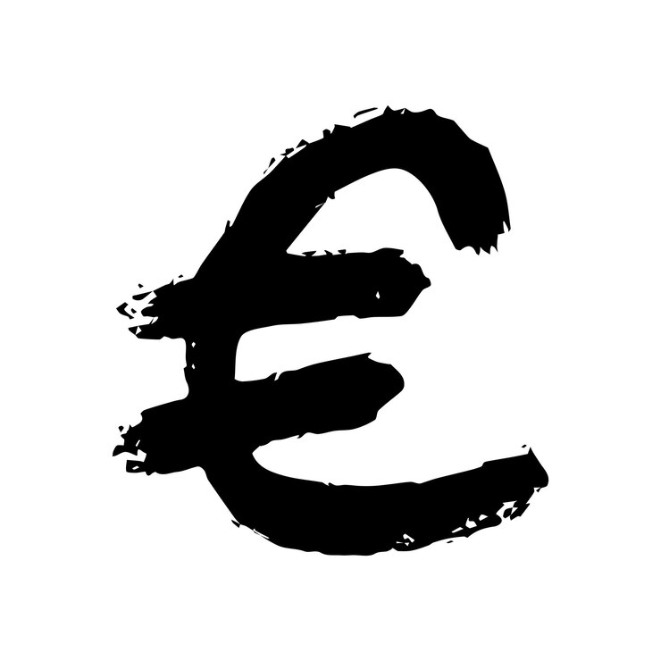 Vetor símbolo da moeda do euro desenhado à mão arranjo de pincel um único elemento para o desenho