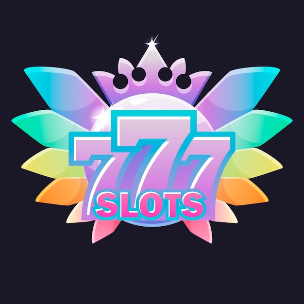 Símbolo de 777 slots, recompensa de casino com coroa de diamante para jogos de interface do usuário.