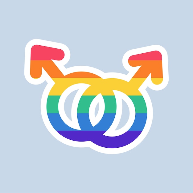 Símbolo de amor homossexual nas cores da bandeira lgbt dois ícones de gênero masculino nas cores do arco-íris ligados entre si